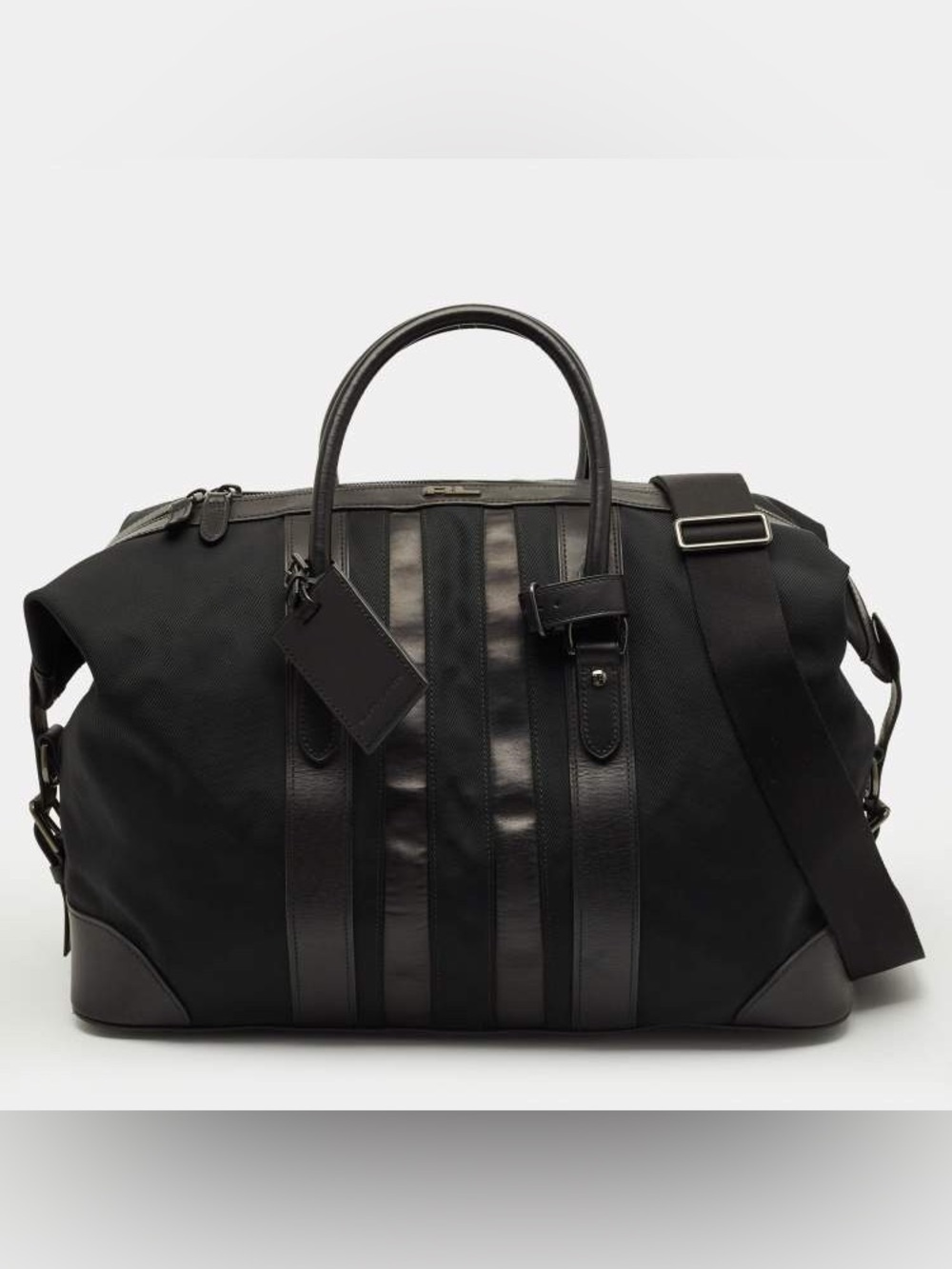Ralph Lauren Black Leather and Nylon Striped Duffel Bags